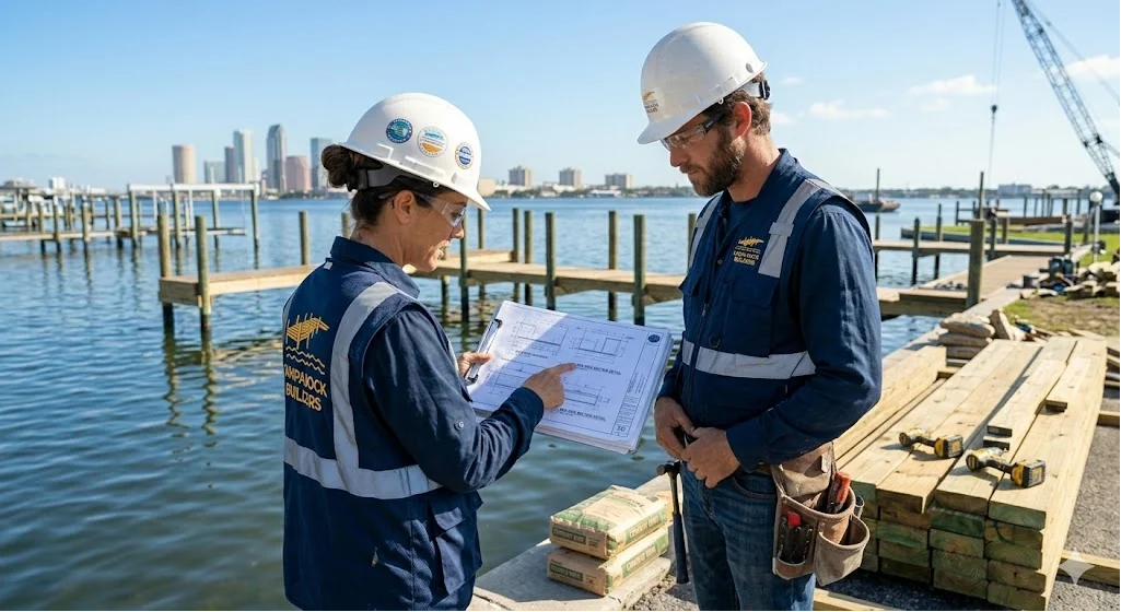 Tampa Dock Builders engineer reviewing seawall construction plans