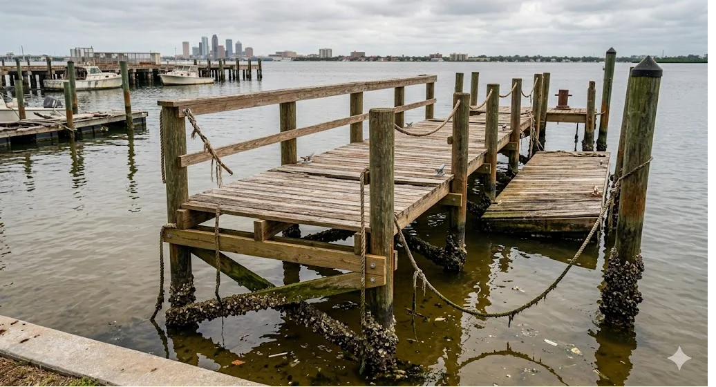 Storm-damaged Tampa Bay dock ready for repair by Tampa Dock Builders