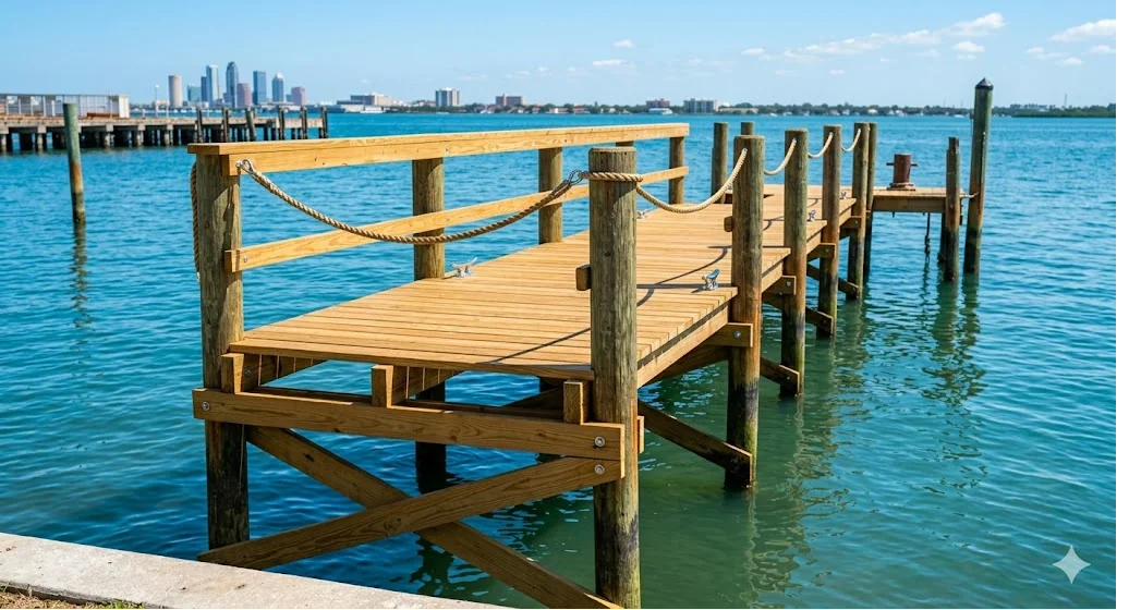 New boat dock built by Tampa Dock Builders on Tampa Bay